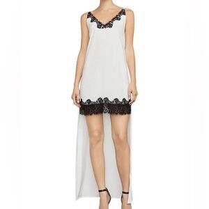 BCBGMAXAZRIA Lake Lace Trim High-Low Dress XS NWT Ivory White Black Lace Trim
